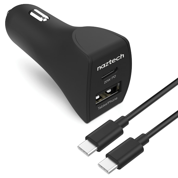 20-Watt Power Delivery USB-C And 12-Watt Fast USB Car Charger With USB-C To USB-C 4-Foot Cable